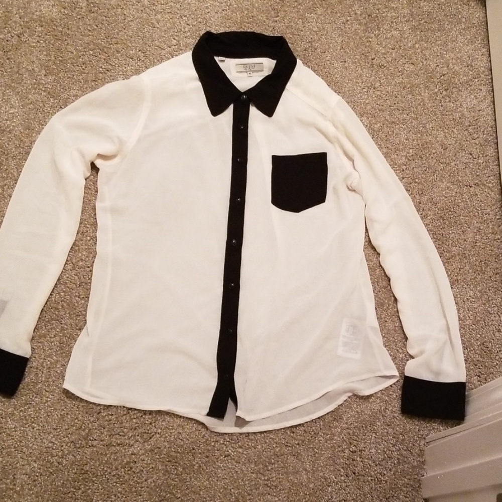 Guess Sheer Button Down Blouse Top Tuxedo